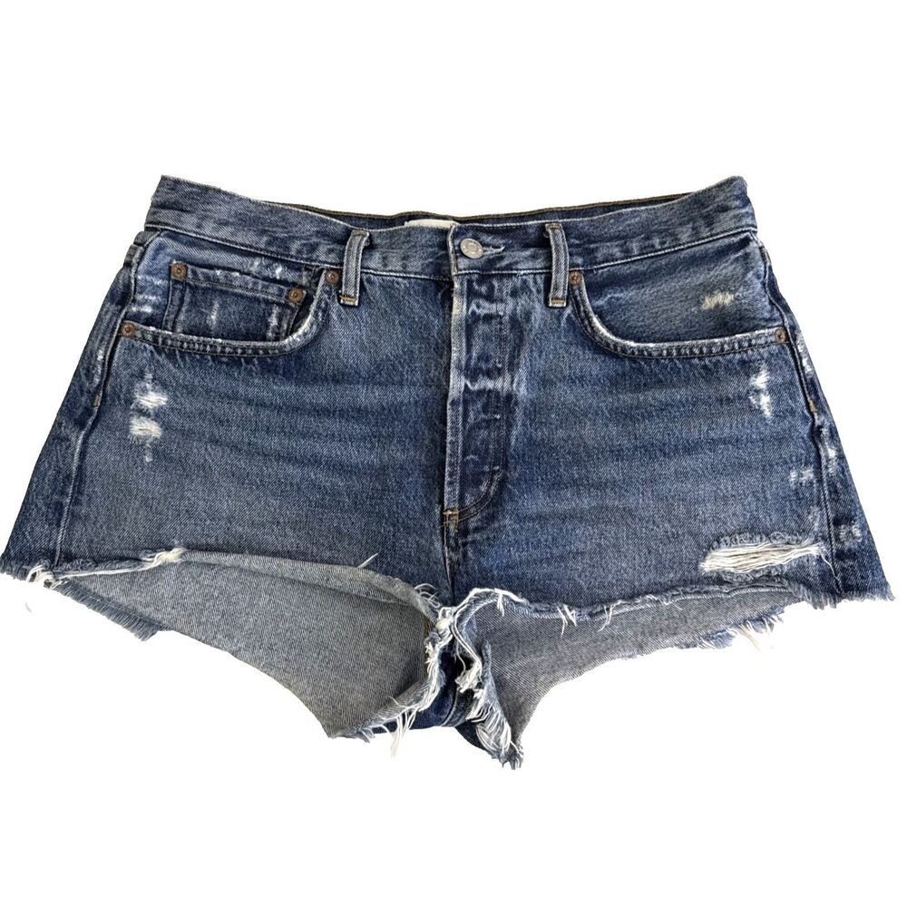 Agolde Women's Distressed Dark Blue Denim Cutoff Shorts